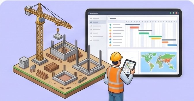 Ilustração de gestão de obras